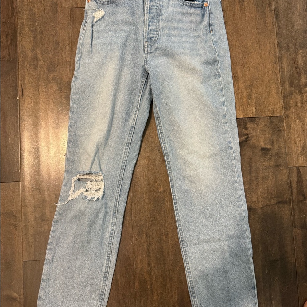 Gap Cheeky Straight High Rise Light Blue Distressed Jeans